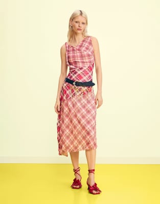Robe à carreaux écossais avec bretelles - Rouge XS