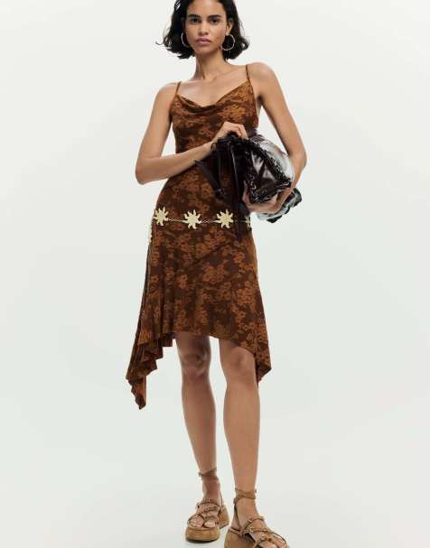 Desigual - Robe asymétrique à bretelles fines - Marron - view 1