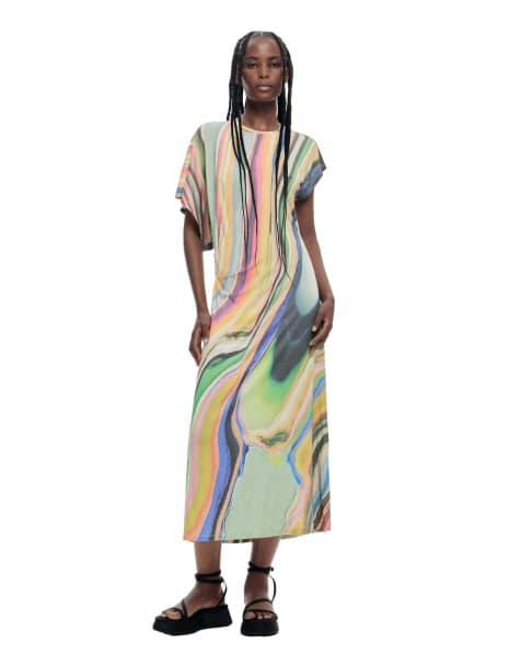 Desigual - Robe longue à imprimé ondulé - Vert - view 1