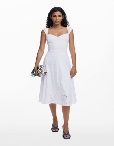 Desigual - Robe mi-longue brodée - Blanc - view 1