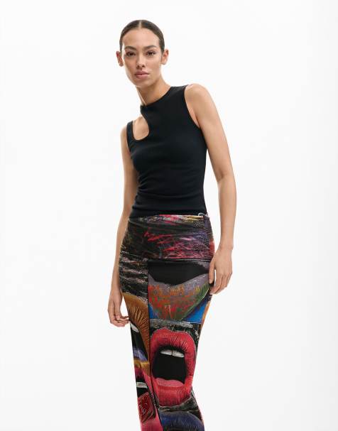Desigual – Rock in Schwarz mit Lippenmuster - view 1
