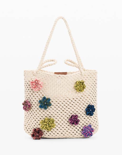 Desigual - Sac au crochet à fleurs multicolores - Beige