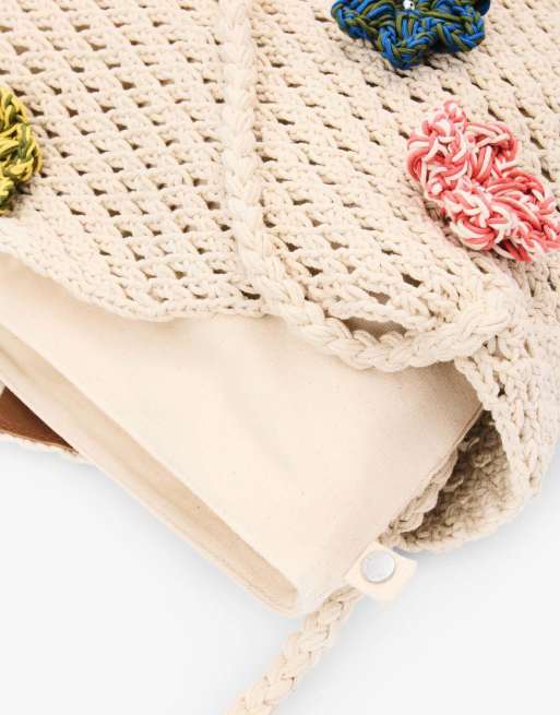 Desigual - Sac au crochet à fleurs multicolores - Beige, 4 de 4