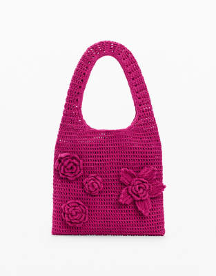 Sac en maille crochetée à fleurs - Rose One Size