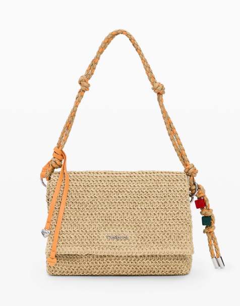 Desigual - Sac en raphia de taille moyenne à charms - Beige - view 1