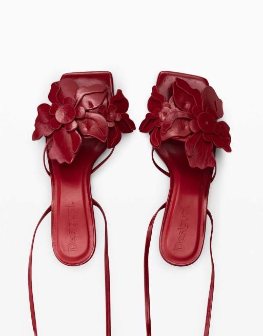 Desigual - Sandalen met bloemenapplicatie in rood, 3 van 4