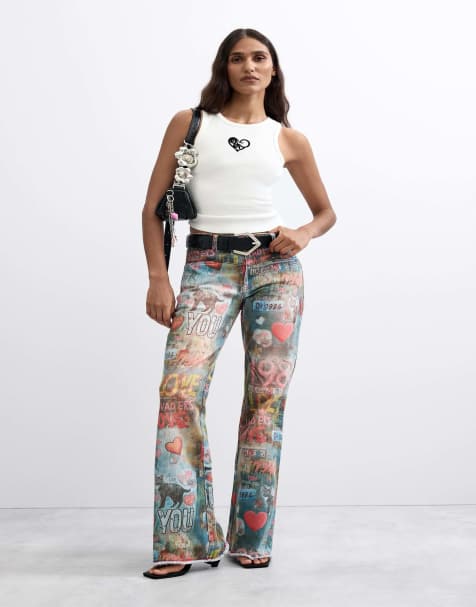 Desigual – Schlagjeans in Blau mit Print - view 1