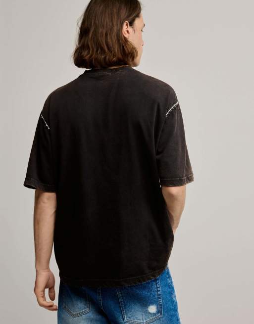 Desigual – Schlichtes T-Shirt in Schwarz mit abgesetzten Details, 2 von 4