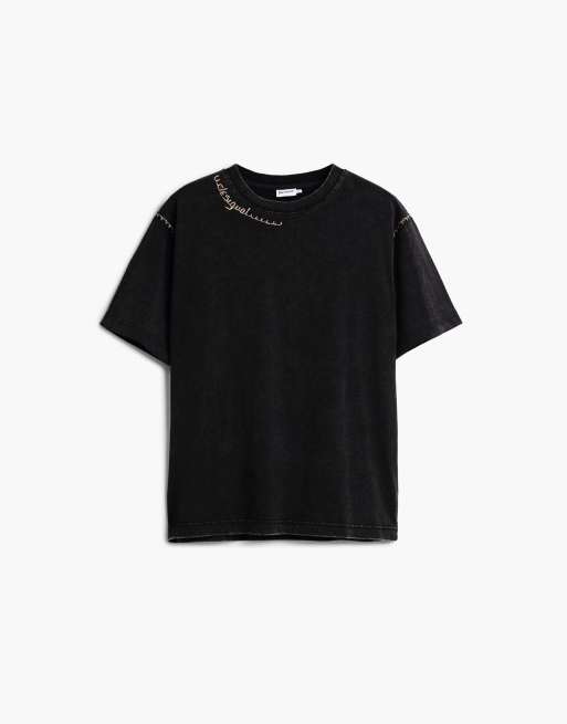 Desigual – Schlichtes T-Shirt in Schwarz mit abgesetzten Details, 4 von 4