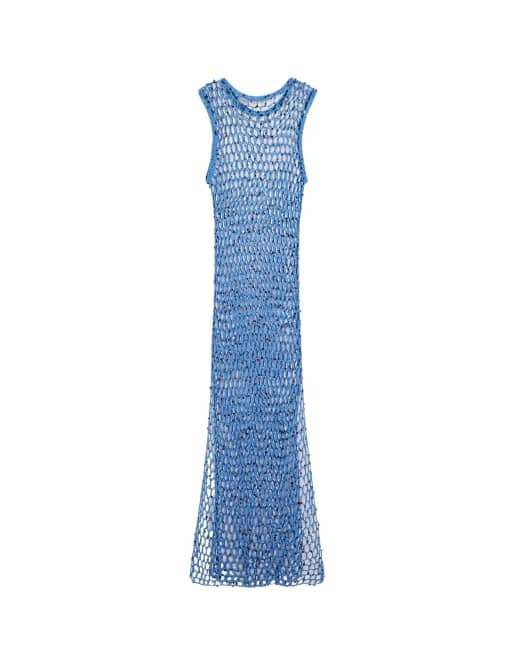 Desigual Sequin mesh pareo dress in blue, 3 of 4