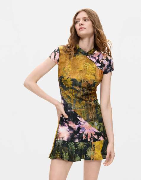 Desigual Short printed dress in green
