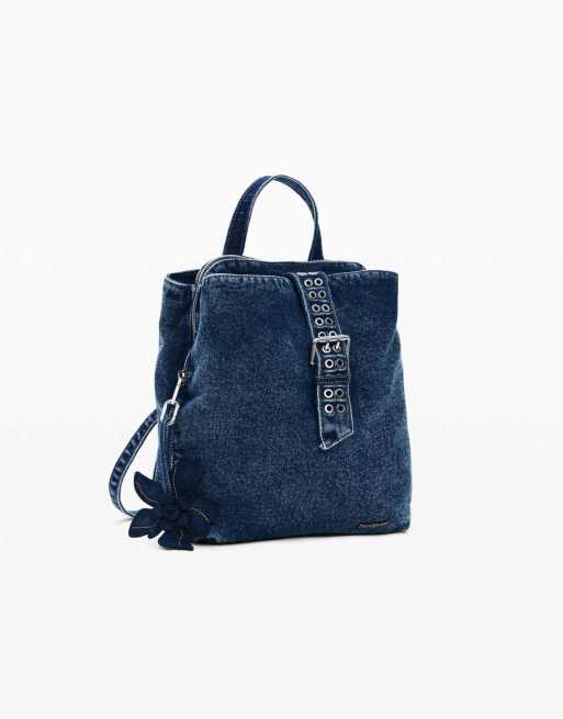 Desigual Small denim floral backpack in blue, 2 of 4