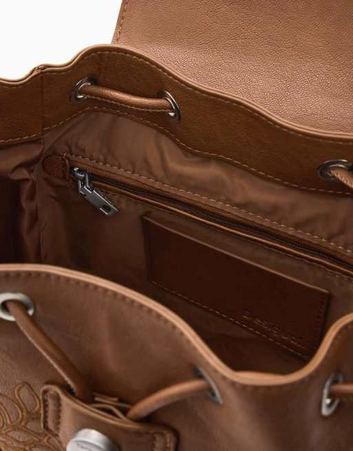 Desigual Small embroidered backpack in brown, 4 of 4