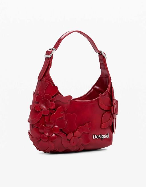 Desigual Small shiny floral appliqué bag in red, 2 of 4