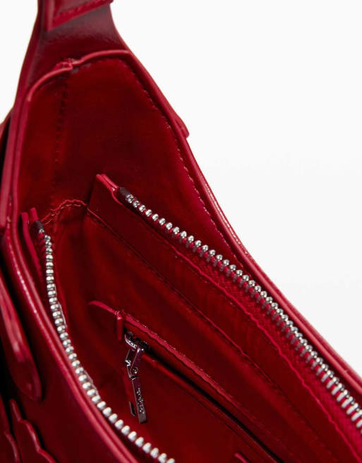 Desigual Small shiny floral appliqué bag in red, 3 of 4