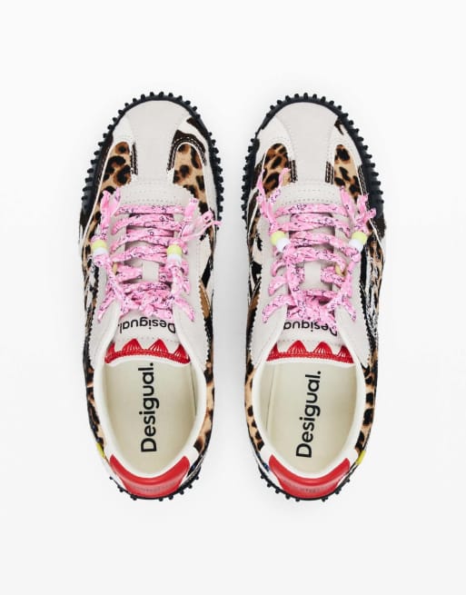 Desigual - Sneakers met patchwork en dierenprint in zwart, 3 van 4
