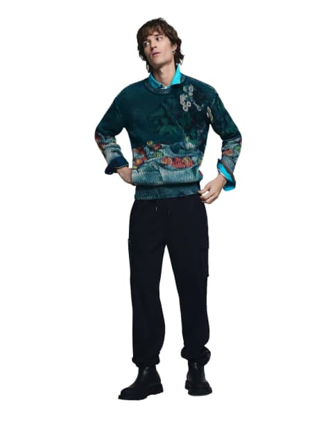 Desigual - Still Life - Sweater met textuur in blauw - view 1