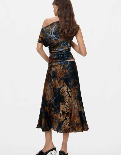 Desigual Straight flocked skirt in blue