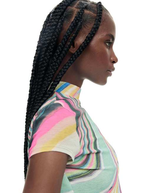 Desigual - T-shirt à imprimé ondulé - Vert, 3 de 4