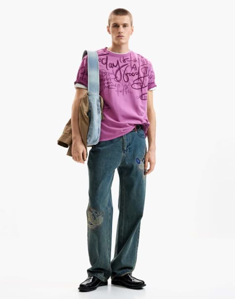 Desigual - T-shirt a maniche corte viola con scritta - view 1