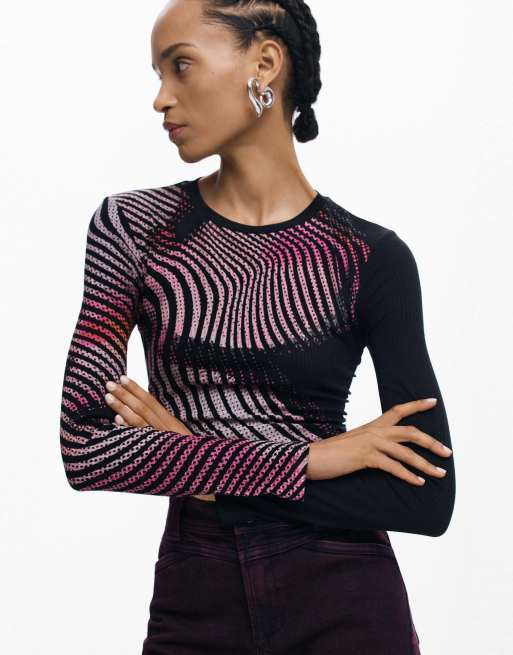 Desigual - T-shirt à motif ondulé - Noir, 4 de 4
