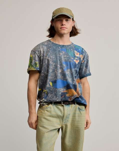 Desigual- T-shirt blu con stampa artistica - view 1