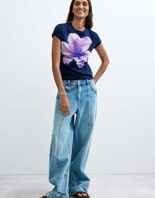 Desigual T-shirt con stampa floreale blu, 3 di 4