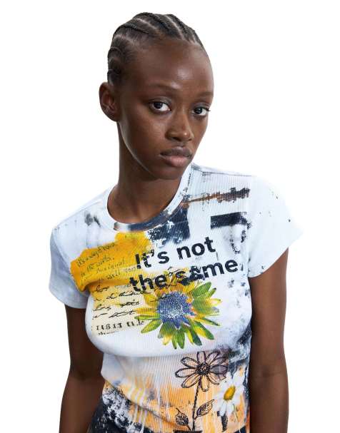 Desigual - T-shirt imprimé en pur coton - Blanc - view 1