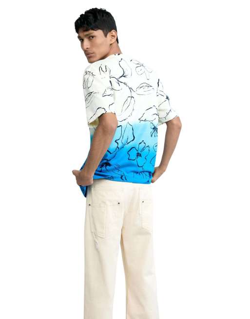 Desigual – T-Shirt in Weiß mit Farbverlauf und tropischem Design, 2 von 4