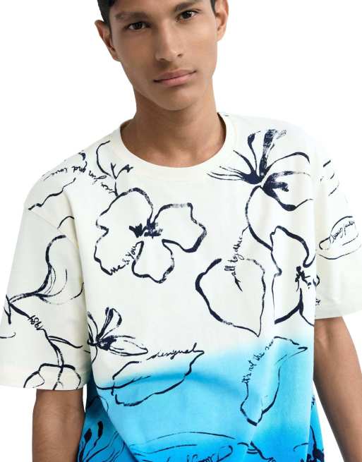 Desigual – T-Shirt in Weiß mit Farbverlauf und tropischem Design, 3 von 4