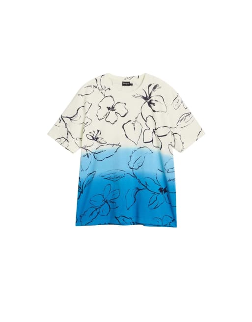 Desigual – T-Shirt in Weiß mit Farbverlauf und tropischem Design, 4 von 4
