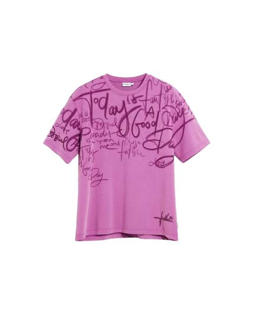 Desigual - T-shirt manches courtes à inscription - Violet, 4 de 4
