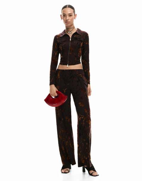 Desigual - T-shirt marrone floccata con zip - view 1