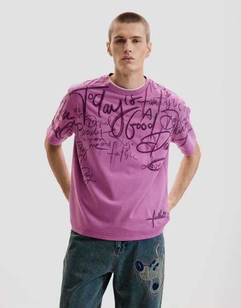 Desigual - T-shirt met korte mouwen en letterprint in paars - view 1