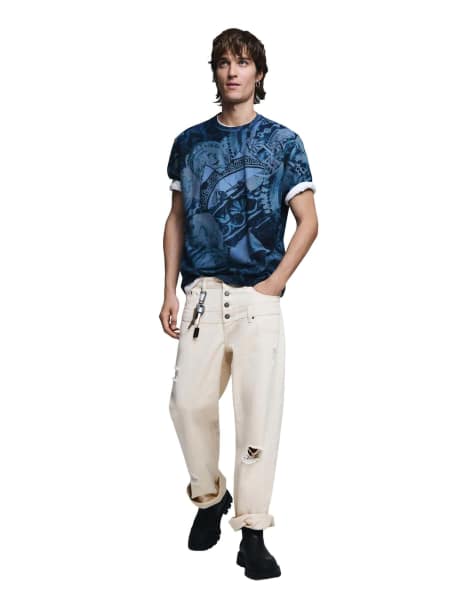 Desigual - T-shirt met korte mouwen en mozaïekprint in blauw - view 1