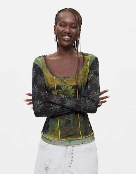 Desigual T-shirt met lange mouwen en print in zwart - view 1