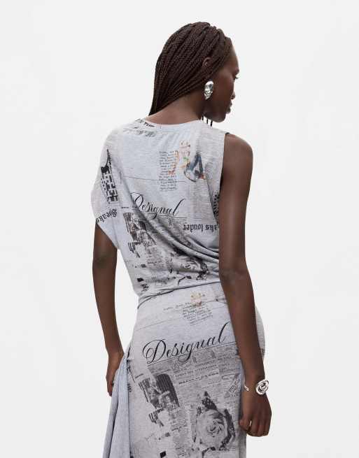 Desigual T-shirt met print van 100% katoen in grijs, 2 van 4