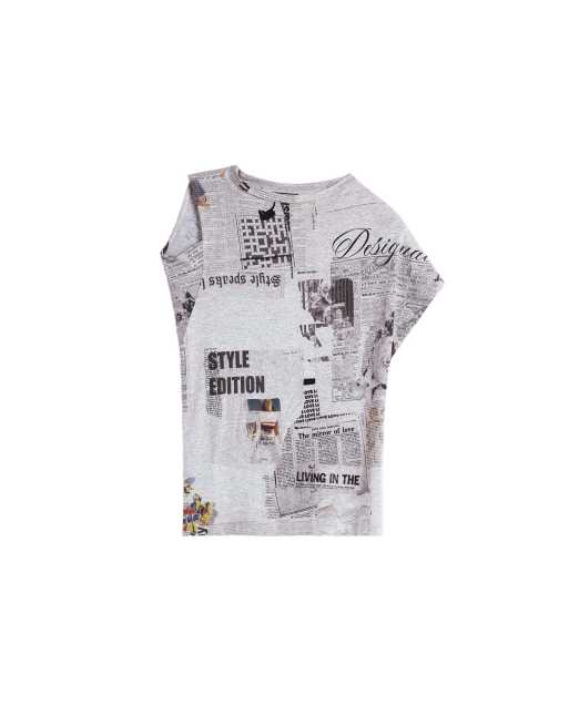Desigual T-shirt stampata 100% cotone grigia, 4 di 4
