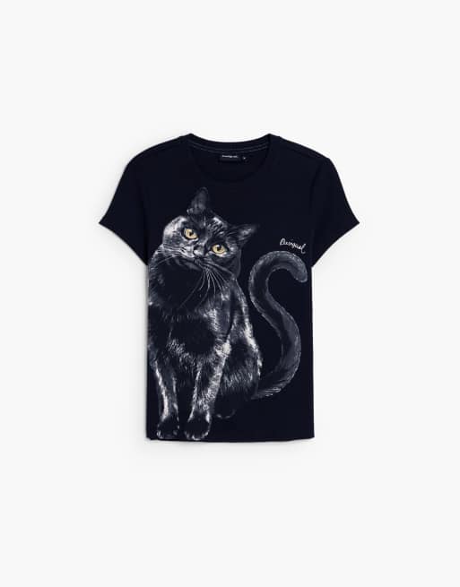 Desigual T-shirt stampata 100% cotone nera, 4 di 4
