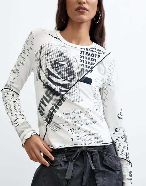 Desigual T-shirt stampata in cotone bianco, 2 di 4
