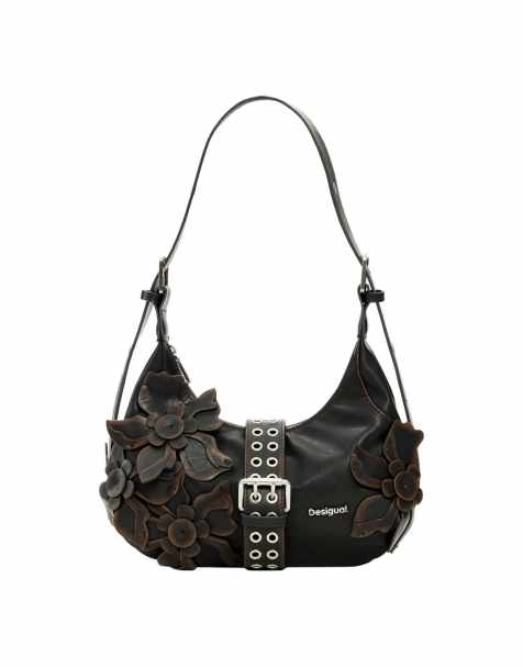 Desigual - Tasje met bloemenapplicaties in bruin - view 1