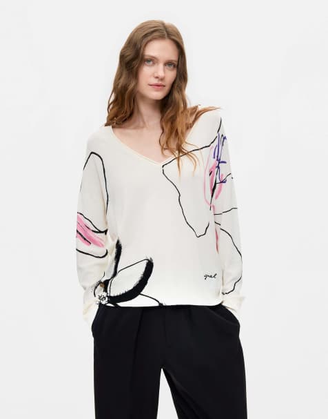 Desigual Thin printed sweater in white - view 1