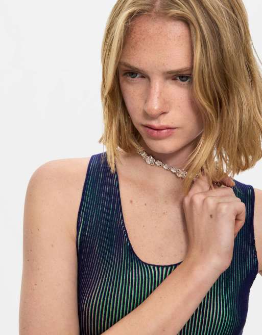 Desigual top in maglia con spalline iridescente blu, 3 di 4