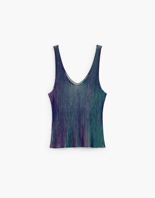 Desigual top in maglia con spalline iridescente blu, 4 di 4