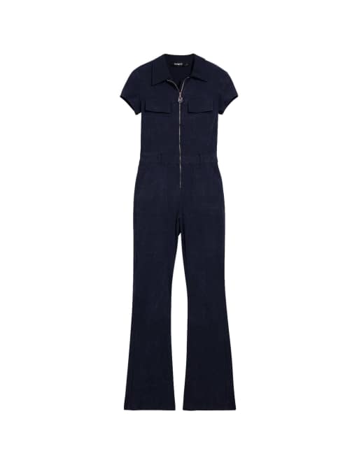 Desigual - Tuta jumpsuit lunga blu con zip, 4 di 4