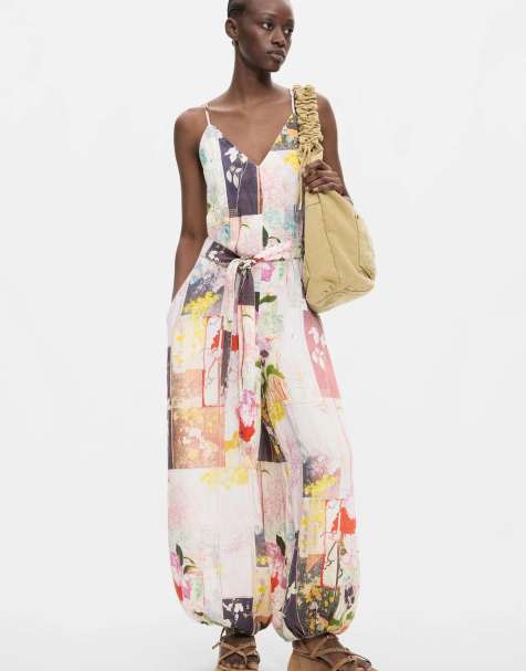 Desigual - Tuta jumpsuit lunga nera con stampa - view 1