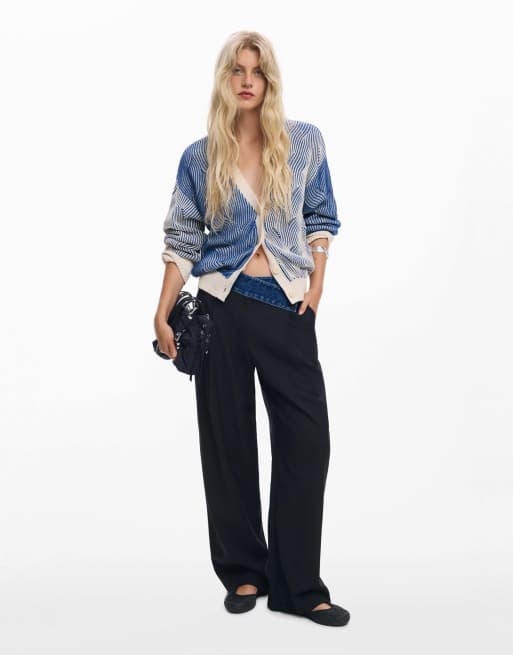Desigual Two-tone knit cardigan in blue, 3 of 4
