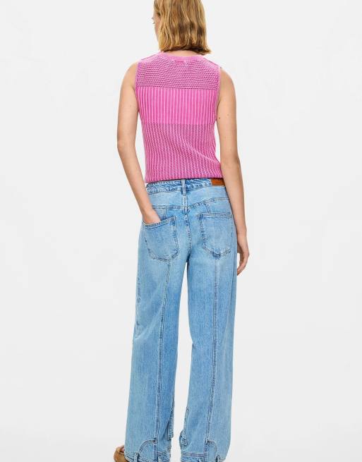 Desigual - Vaqueros azules de corte recto con diseño invertido, 4 de 4