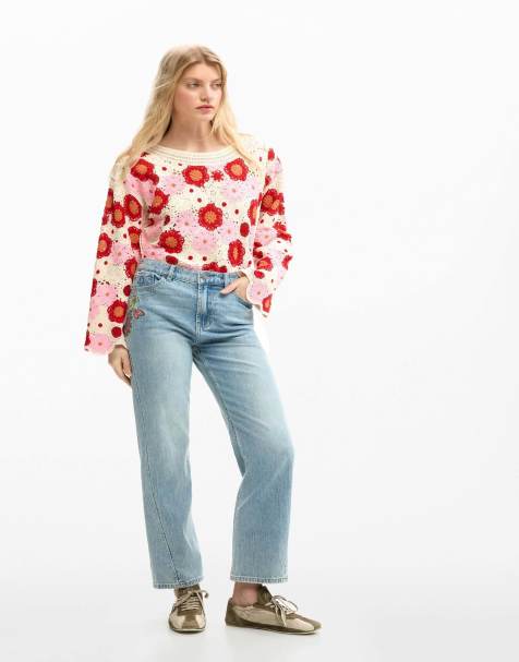 Desigual - Vaqueros azules de corte recto con estampado floral - view 1