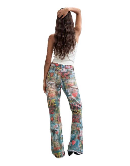 Desigual - Vaqueros de campana azules estampados, 2 de 4